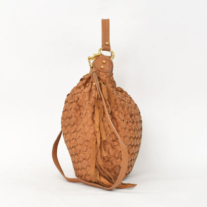Miu Miu Intrecciato 2-Way Leather Shoulder Fringe Hobo Brown Lambskin Gold — view 2