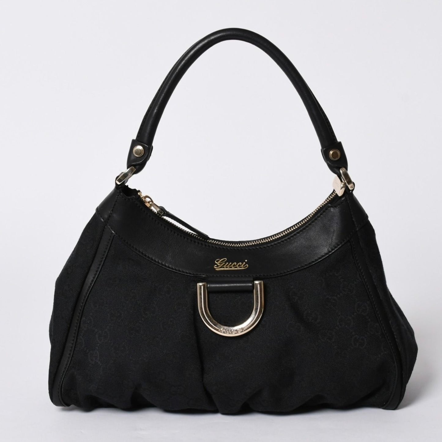 Gucci Abbey GG Canvas Shoulder Bag Leather Black