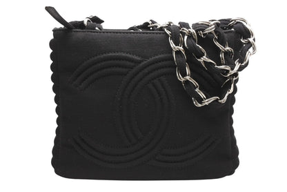 Chanel Chain Handbag CC Logo Quilted Black Cotton Jersey Silver — view 2