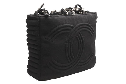 Chanel Chain Handbag CC Logo Quilted Black Cotton Jersey Silver — view 4