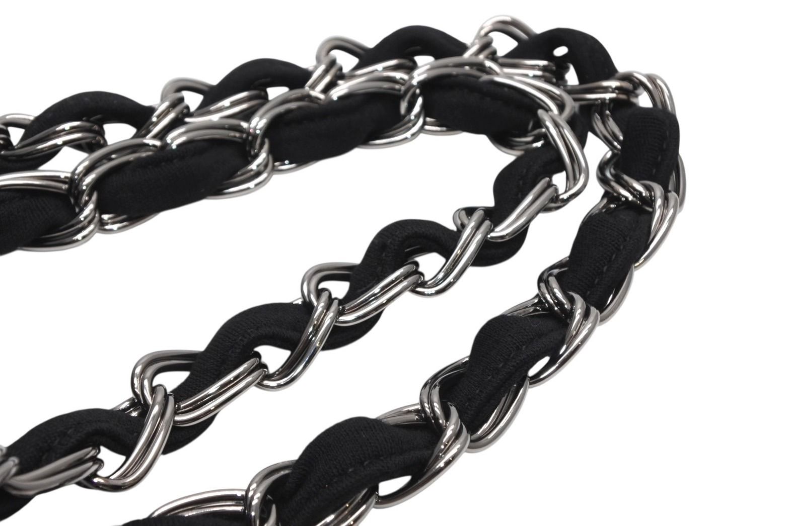 Chanel Chain Handbag CC Logo Quilted Black Cotton Jersey Silver — view 7