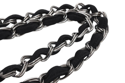 Chanel Chain Handbag CC Logo Quilted Black Cotton Jersey Silver — view 7