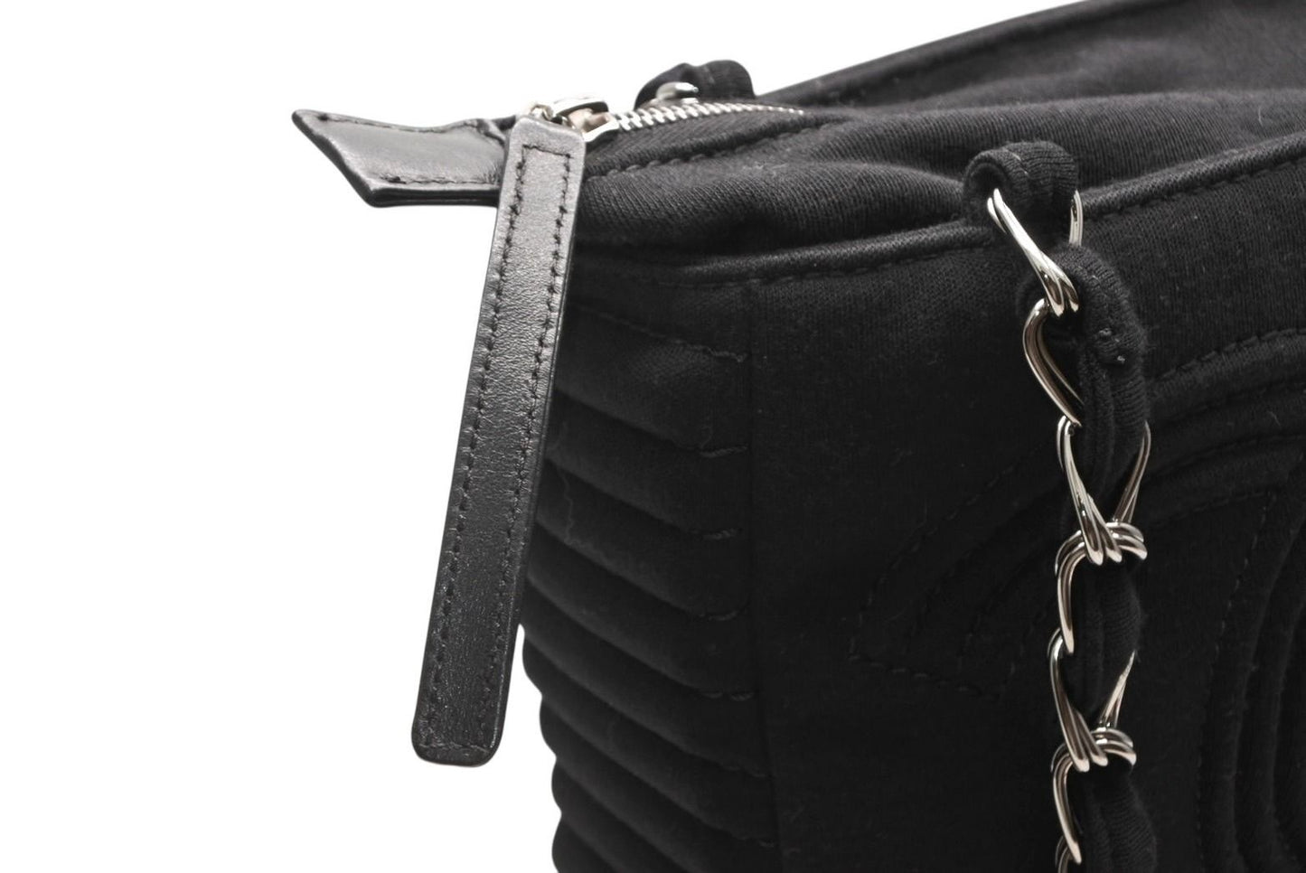 Chanel Chain Handbag CC Logo Quilted Black Cotton Jersey Silver — view 6