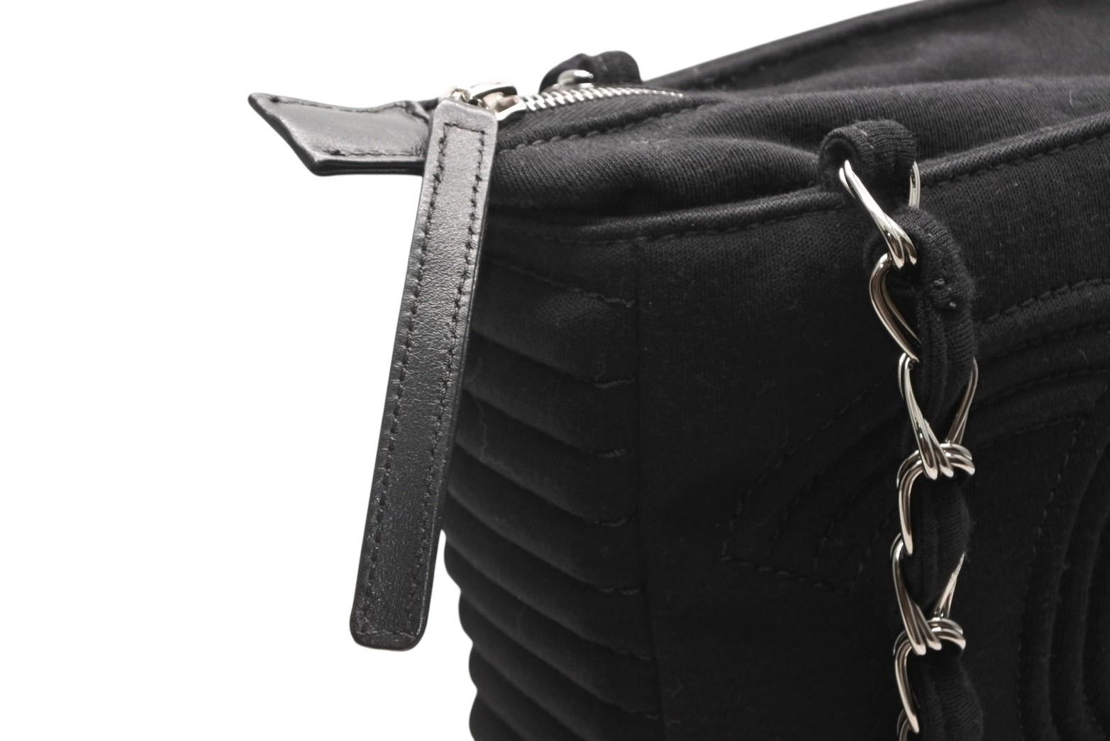 Chanel Chain Handbag CC Logo Quilted Black Cotton Jersey Silver — view 6