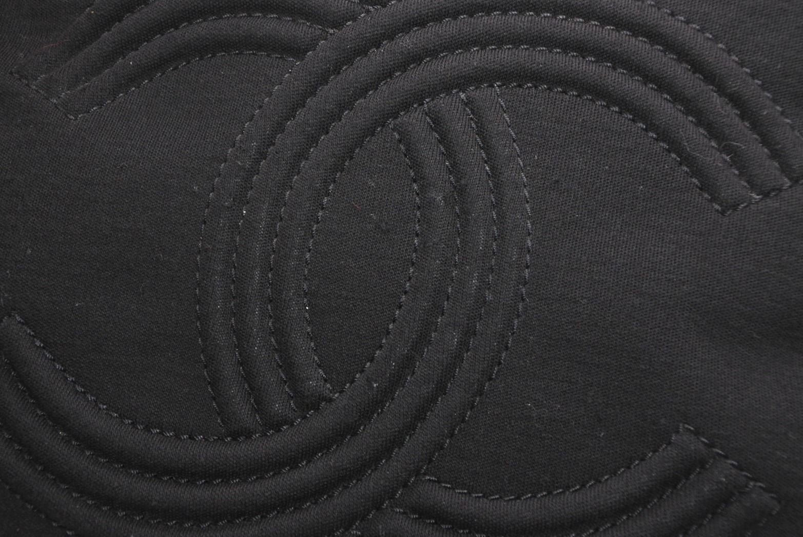 Chanel Chain Handbag CC Logo Quilted Black Cotton Jersey Silver — view 5