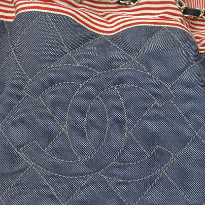 Chanel Coco Cabas GM Chain Tote Bag CC Logo Denim Canvas Stripe Silver — view 5