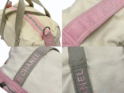 Chanel Sports Line Boston Bag CC Logo Canvas Ivory Pink Silver — view 5