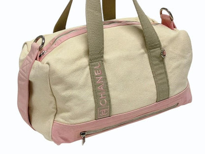 Chanel Sports Line Boston Bag CC Logo Canvas Ivory Pink Silver — view 4