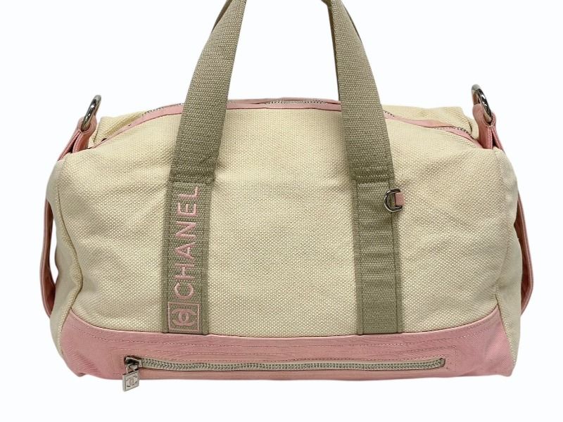 Chanel Sports Line Boston Bag CC Logo Canvas Ivory Pink Silver — view 2