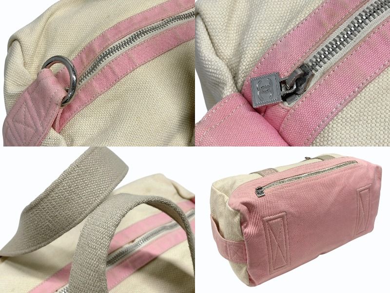 Chanel Sports Line Boston Bag CC Logo Canvas Ivory Pink Silver — view 7
