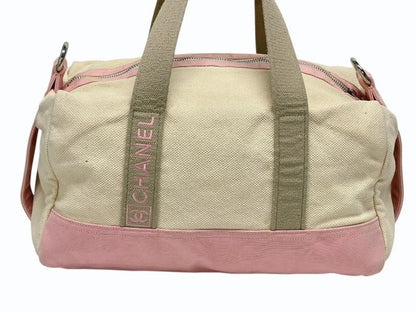 Chanel Sports Line Boston Bag CC Logo Canvas Ivory Pink Silver — view 3
