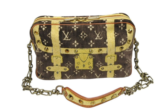 Louis Vuitton Monogram Trompeouille Trocadero Shoulder Bag Brown Yellow Velvet