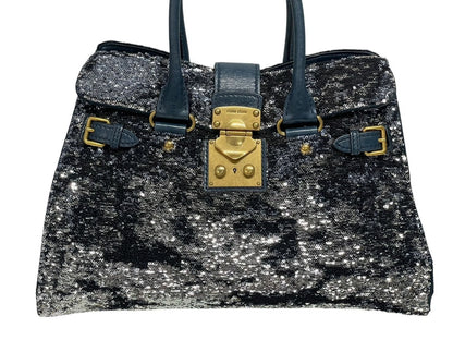 Miu Miu Tote Bag Sequins Leather Blue Navy Silver Gold — view 2