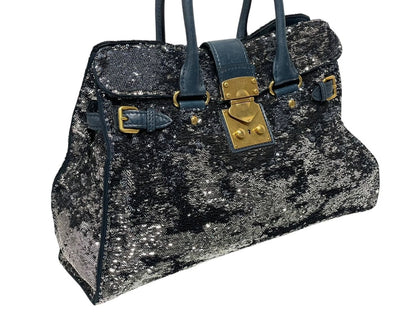 Miu Miu Tote Bag Sequins Leather Blue Navy Silver Gold — view 4