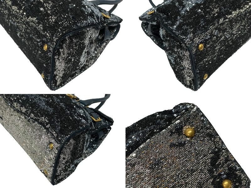 Miu Miu Tote Bag Sequins Leather Blue Navy Silver Gold — view 8
