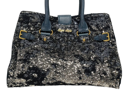 Miu Miu Tote Bag Sequins Leather Blue Navy Silver Gold — view 3