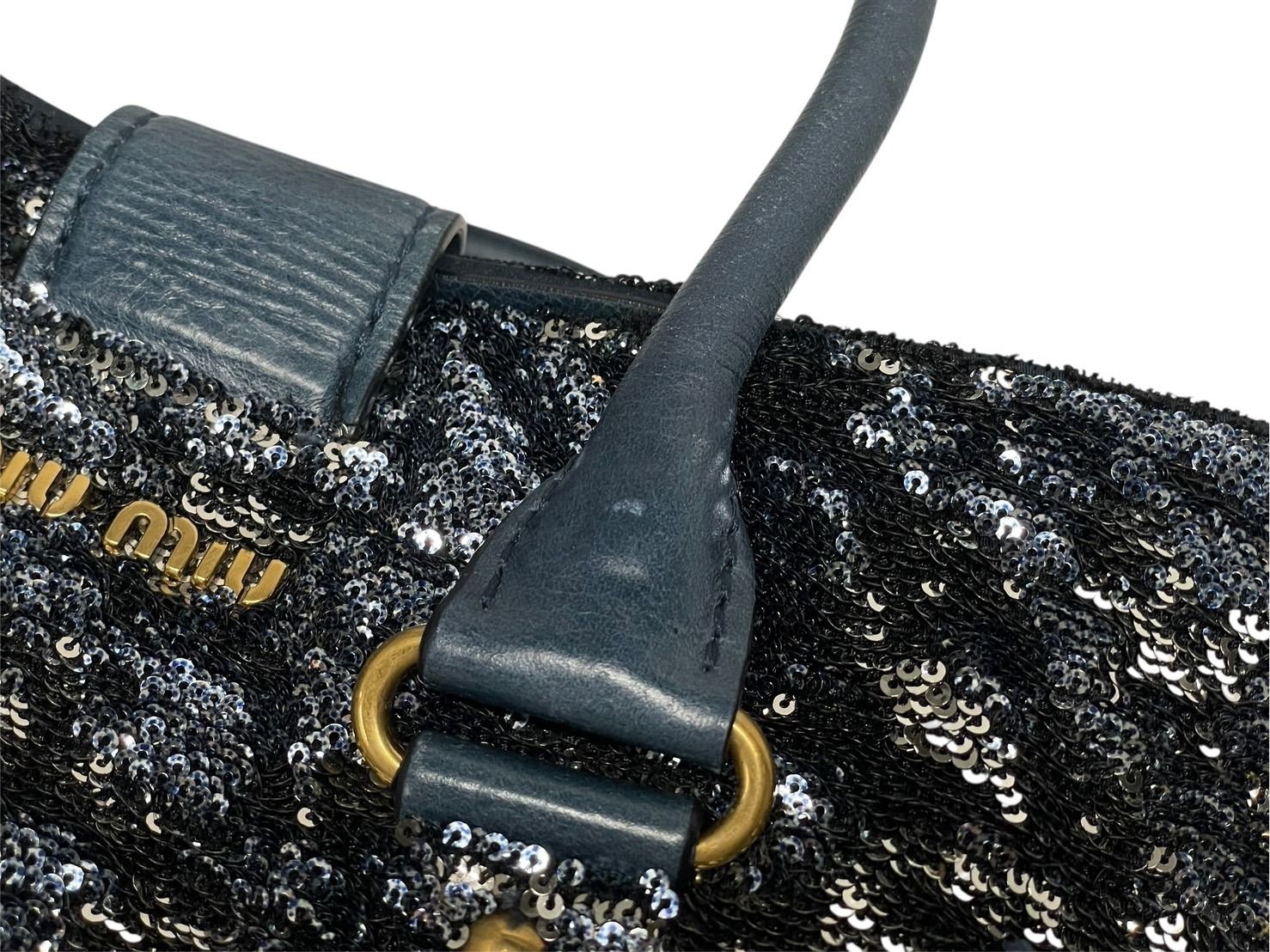 Miu Miu Tote Bag Sequins Leather Blue Navy Silver Gold — view 5