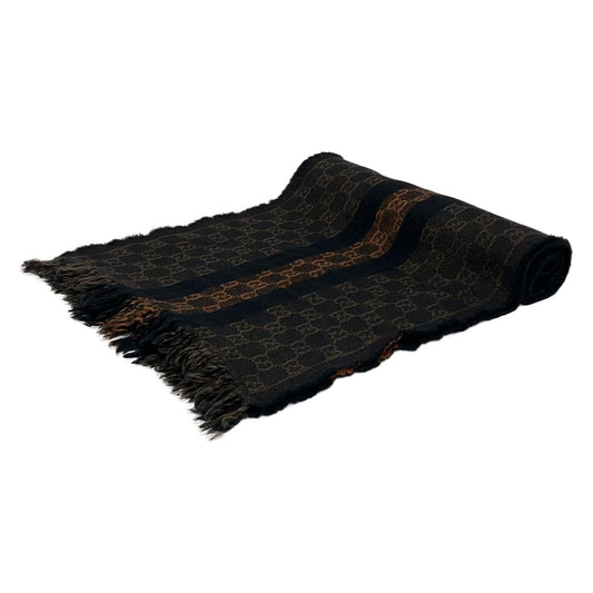 Gucci Scarf Black Brown Dark GG Pattern Wool