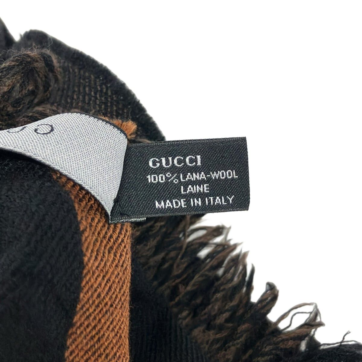 Gucci Scarf Black Brown Dark GG Pattern Wool — view 3