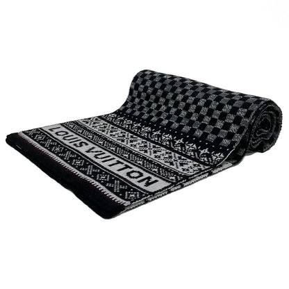 Louis Vuitton Shawl Black Dark Gray Light Wool Scarf