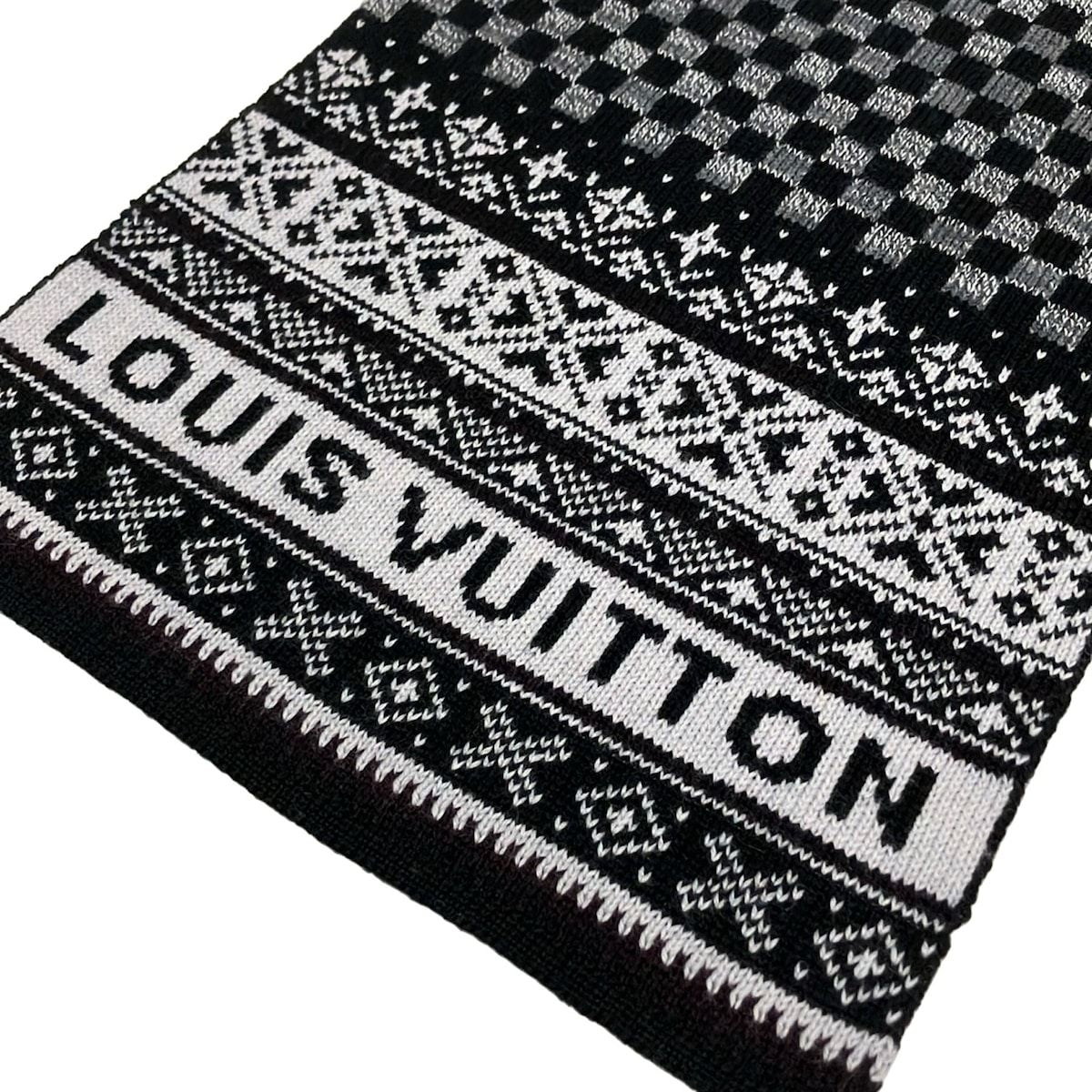 Louis Vuitton Shawl Black Dark Gray Light Wool Scarf — view 4