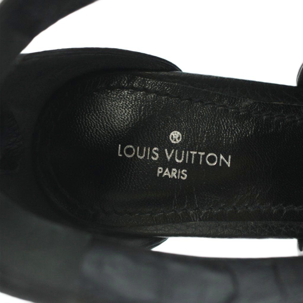 Louis Vuitton Horizon Line Sandals High Heels Logo Leather Gold 34 Black — view 7