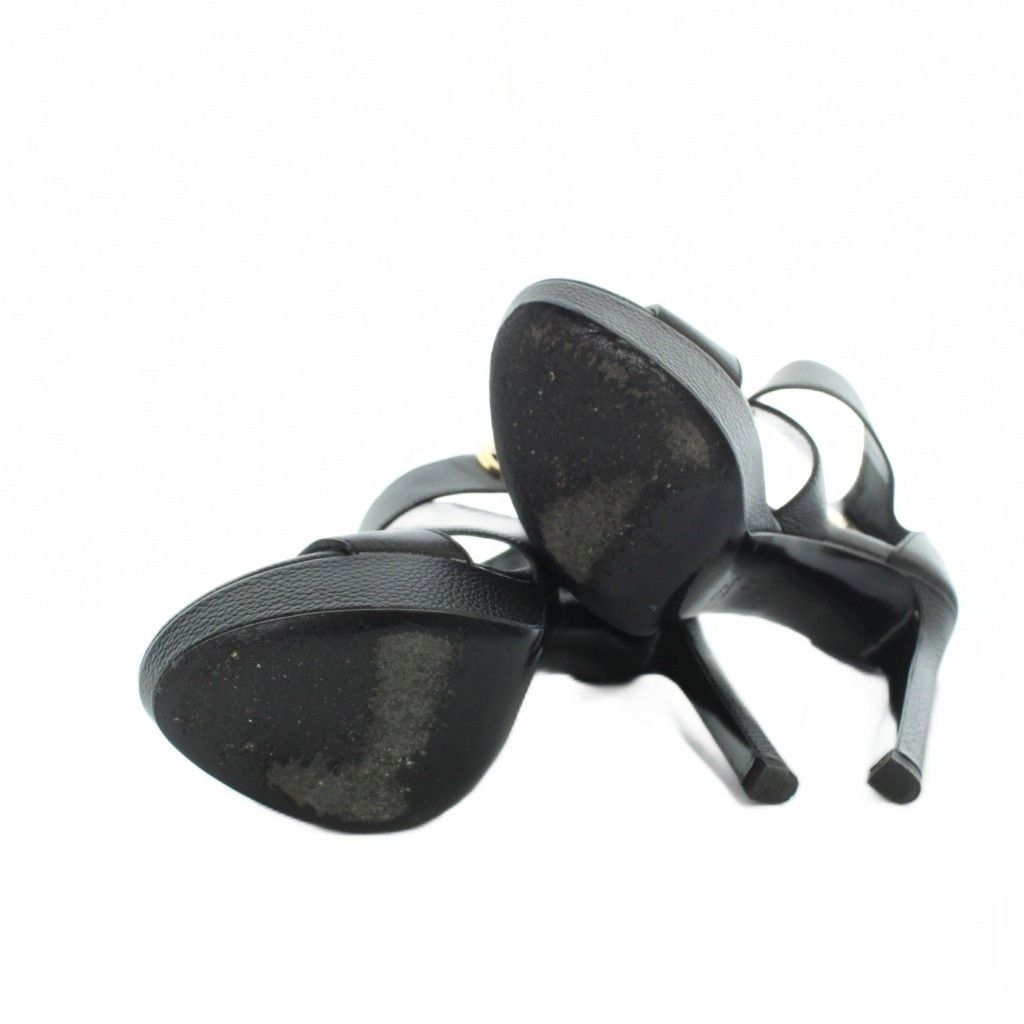 Louis Vuitton Horizon Line Sandals High Heels Logo Leather Gold 34 Black — view 6