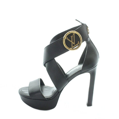 Louis Vuitton Horizon Line Sandals High Heels Logo Leather Gold 34 Black — view 2