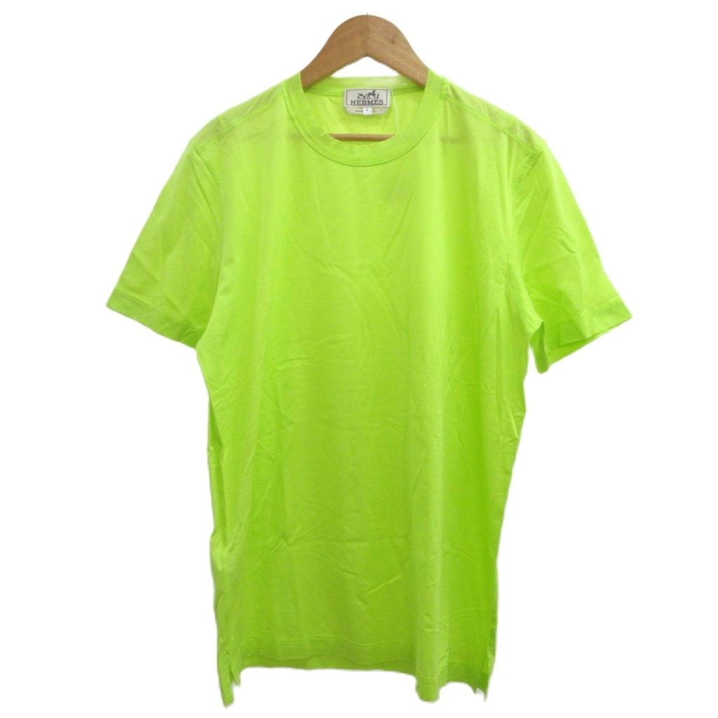 Hermes T-Shirt S Yellow Green Lime Round Neck Short Sleeve Top PP