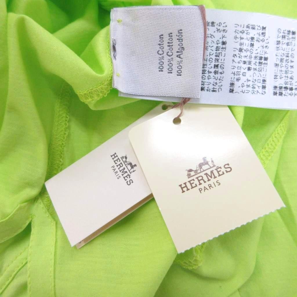Hermes T-Shirt S Yellow Green Lime Round Neck Short Sleeve Top PP — view 4