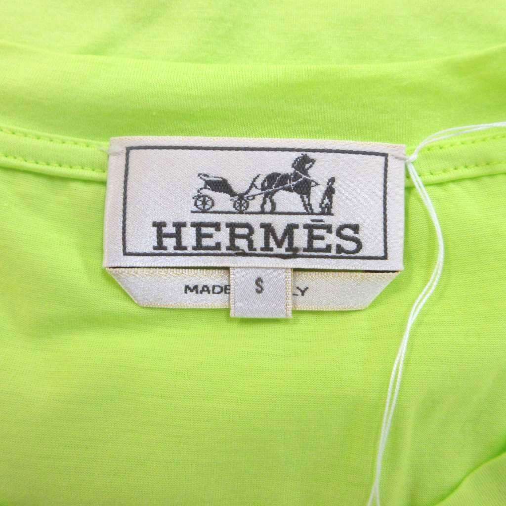 Hermes T-Shirt S Yellow Green Lime Round Neck Short Sleeve Top PP — view 3