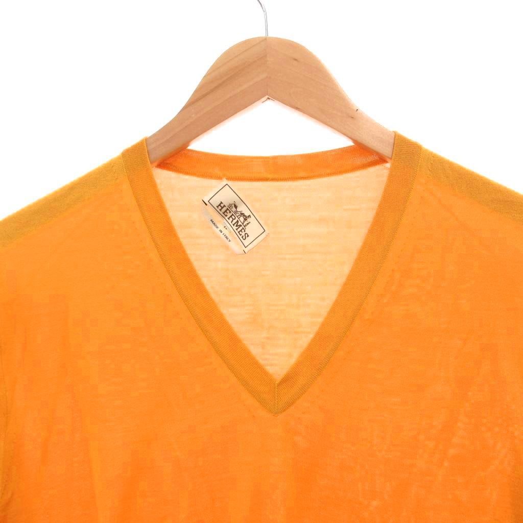 Hermes Knit Sweater Silk Lightweight V-neck Long Sleeve M Yellow — view 3