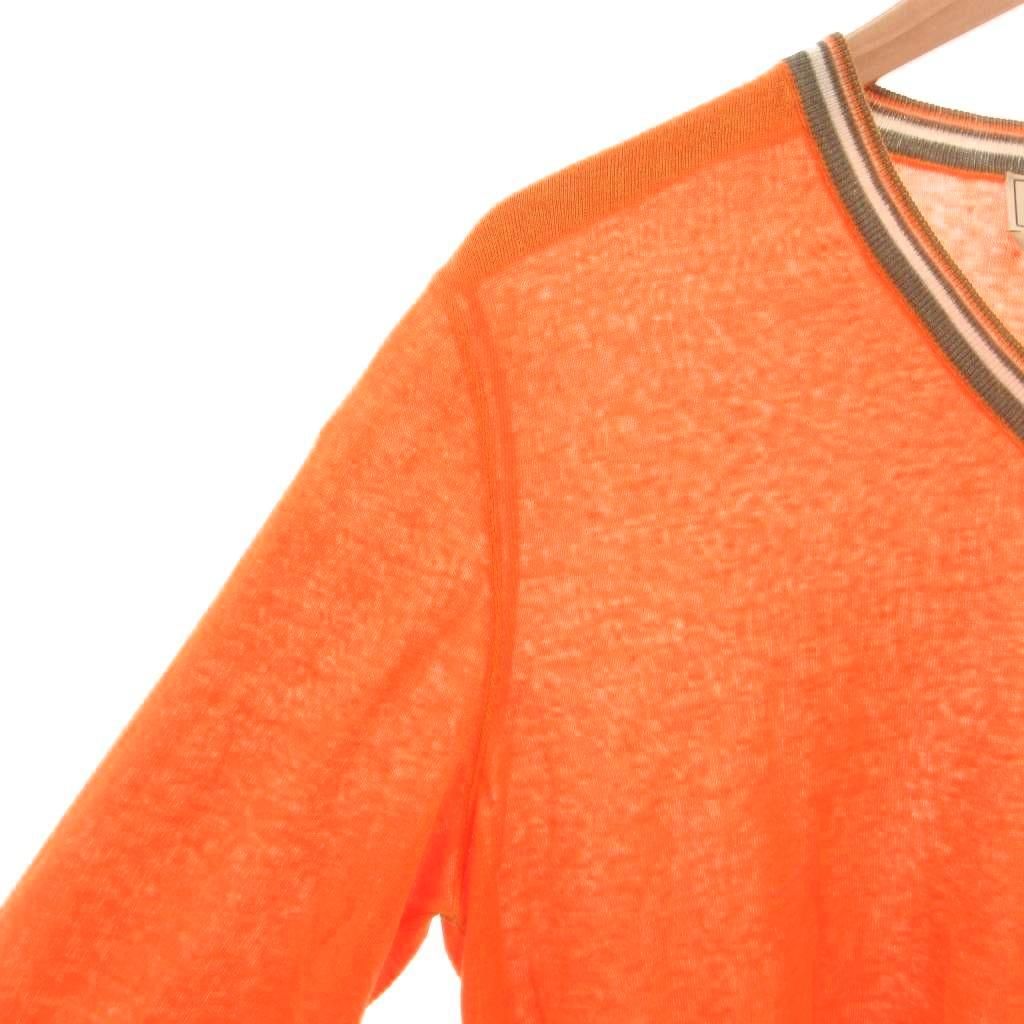 Hermes Knit Sweater Long Sleeve Silk Blend Linen Neck M Orange — view 4