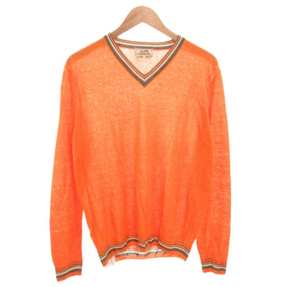 Hermes Knit Sweater Long Sleeve Silk Blend Linen Neck M Orange