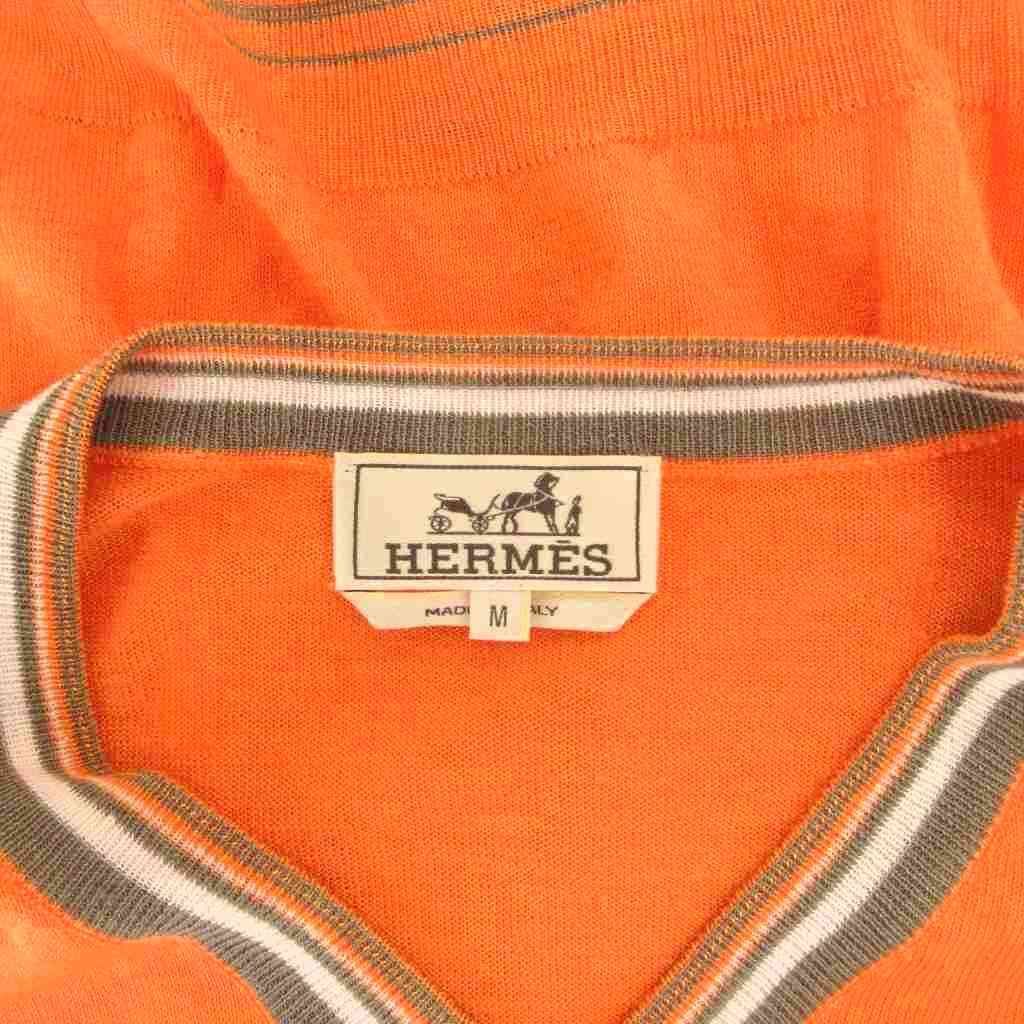 Hermes Knit Sweater Long Sleeve Silk Blend Linen Neck M Orange — view 6
