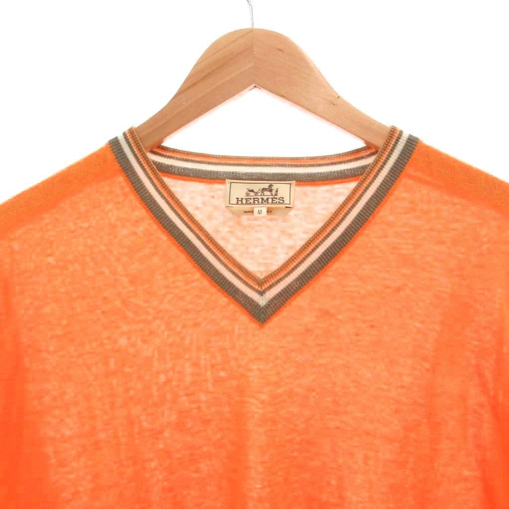 Hermes Knit Sweater Long Sleeve Silk Blend Linen Neck M Orange — view 3
