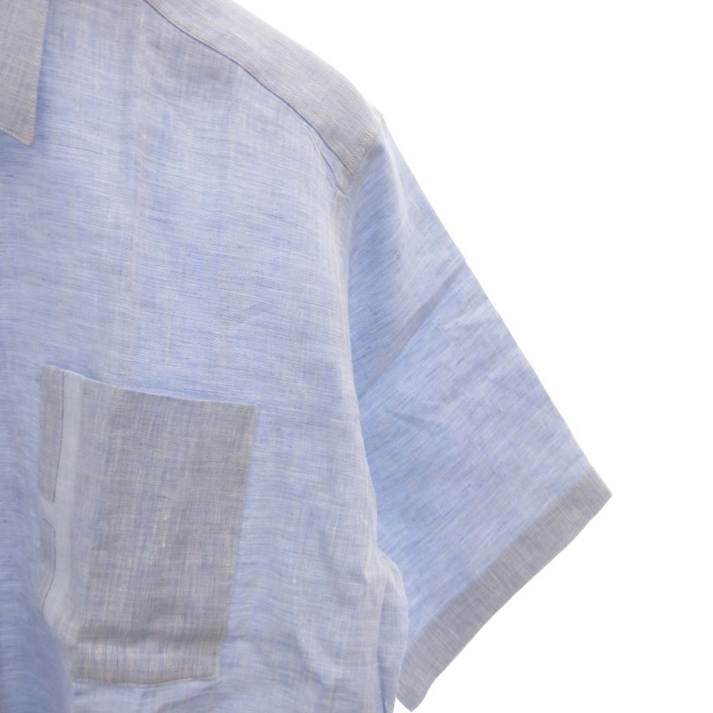 Hermes Dress Shirt Short Sleeve Linen Hemp 16 41 Blue — view 4