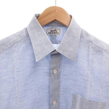 Hermes Dress Shirt Short Sleeve Linen Hemp 16 41 Blue — view 3