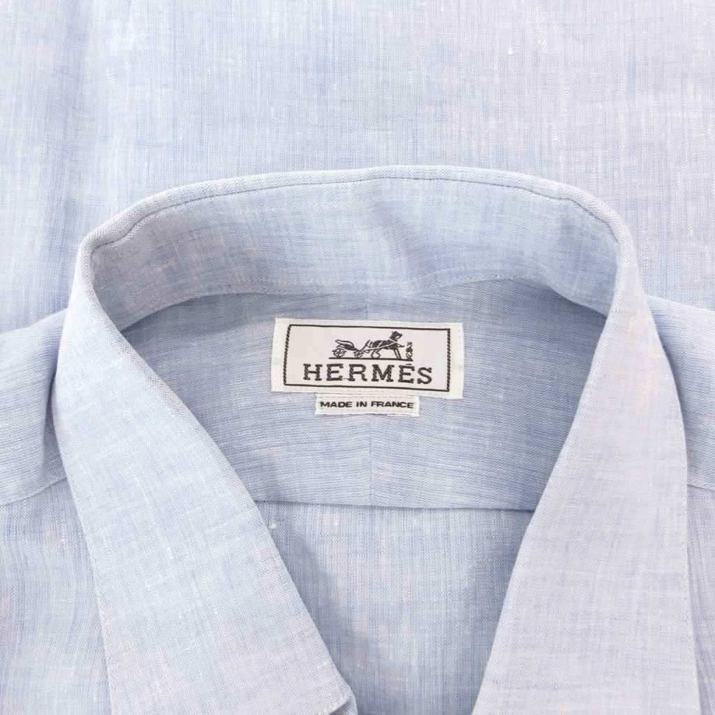 Hermes Dress Shirt Short Sleeve Linen Hemp 16 41 Blue — view 5