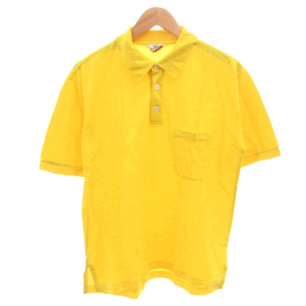 Hermes Polo Shirt Top Pique Embroidery Logo Short Sleeve Yellow