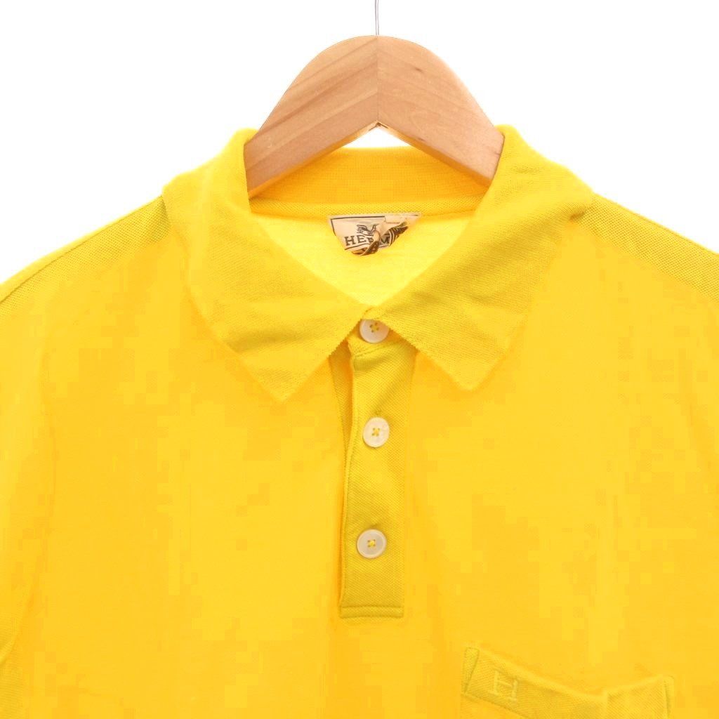 Hermes Polo Shirt Top Pique Embroidery Logo Short Sleeve Yellow — view 3