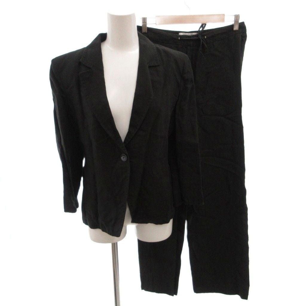 Max Mara Set Suit Jacket Pants Linen Single Easy 36 Black