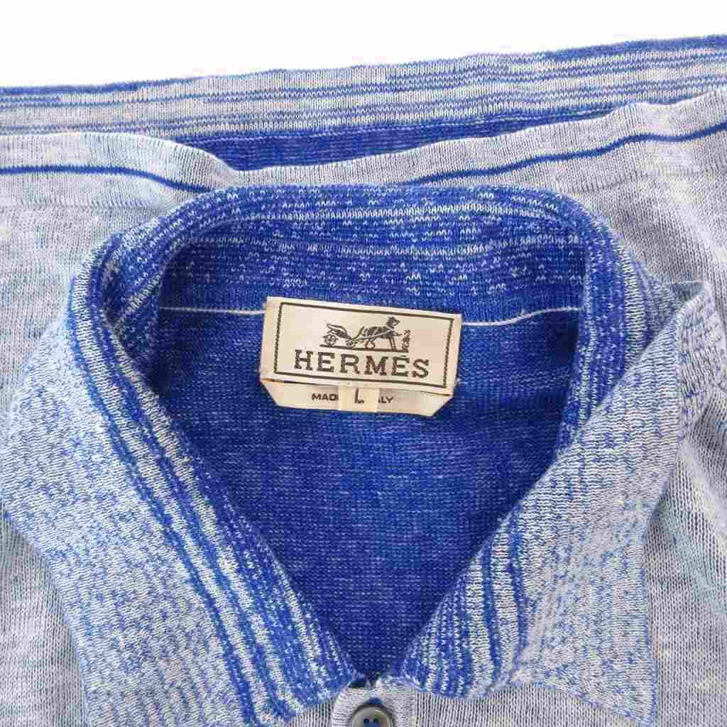 Hermes Polo Shirt Top Linen Silk Blend Short Sleeve L Blue — view 5