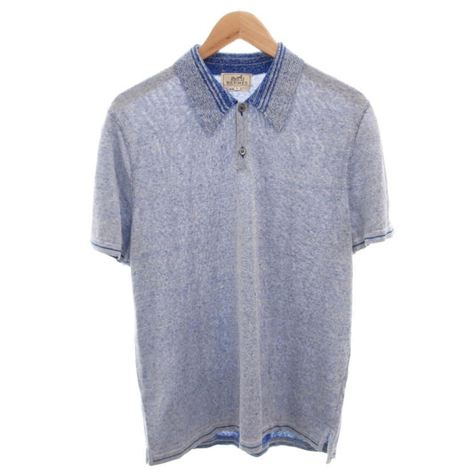 Hermes Polo Shirt Top Linen Silk Blend Short Sleeve L Blue