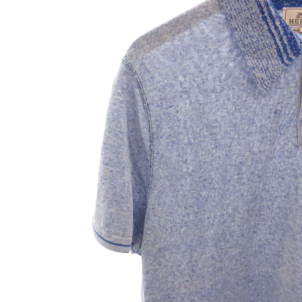 Hermes Polo Shirt Top Linen Silk Blend Short Sleeve L Blue — view 4