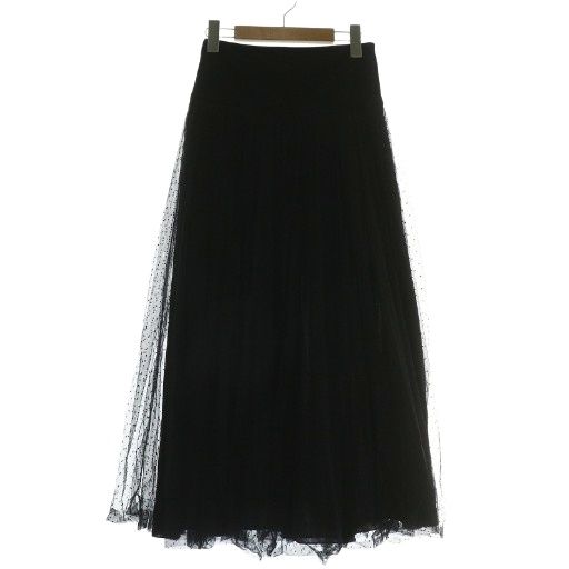 Dior Dot Pleated Plume Tulle Midi Skirt Long 38 S Black MW