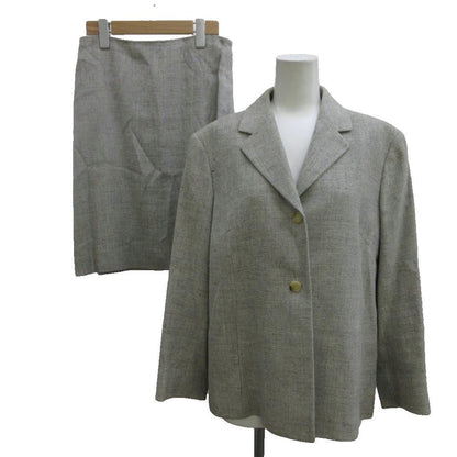 Celine Suit Jacket & Skirt Set Hemp Linen 42 Gray Long Sleeve Terre Color Woven