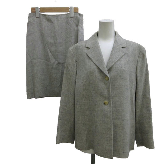 Celine Suit Jacket & Skirt Set Hemp Linen 42 Gray Long Sleeve Terre Color Woven