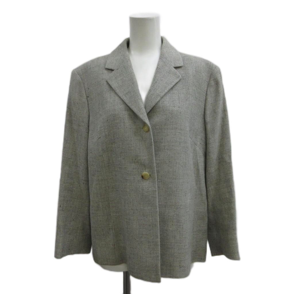 Celine Suit Jacket & Skirt Set Hemp Linen 42 Gray Long Sleeve Terre Color Woven — view 2