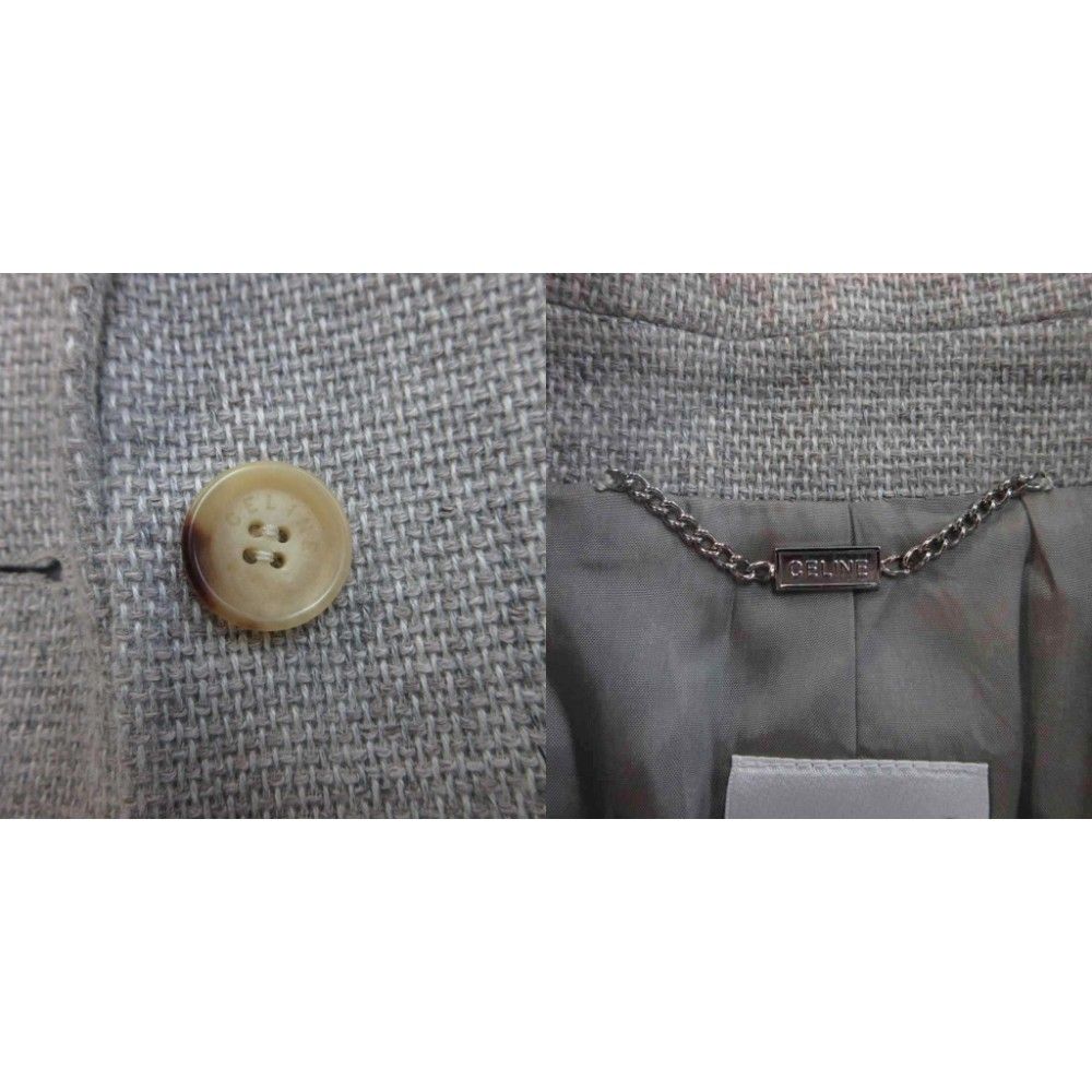 Celine Suit Jacket & Skirt Set Hemp Linen 42 Gray Long Sleeve Terre Color Woven — view 9